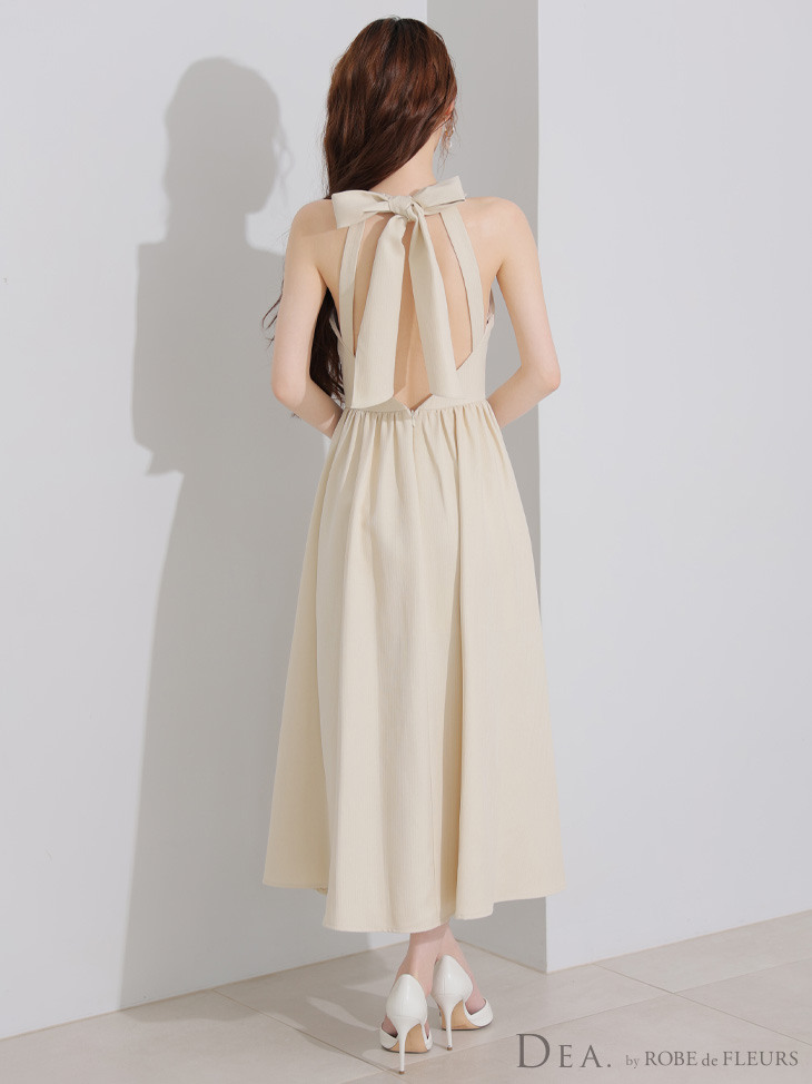 ホルターネック ジップデザイン スリット バックリボン フレアロングドレスのイメージ画像5