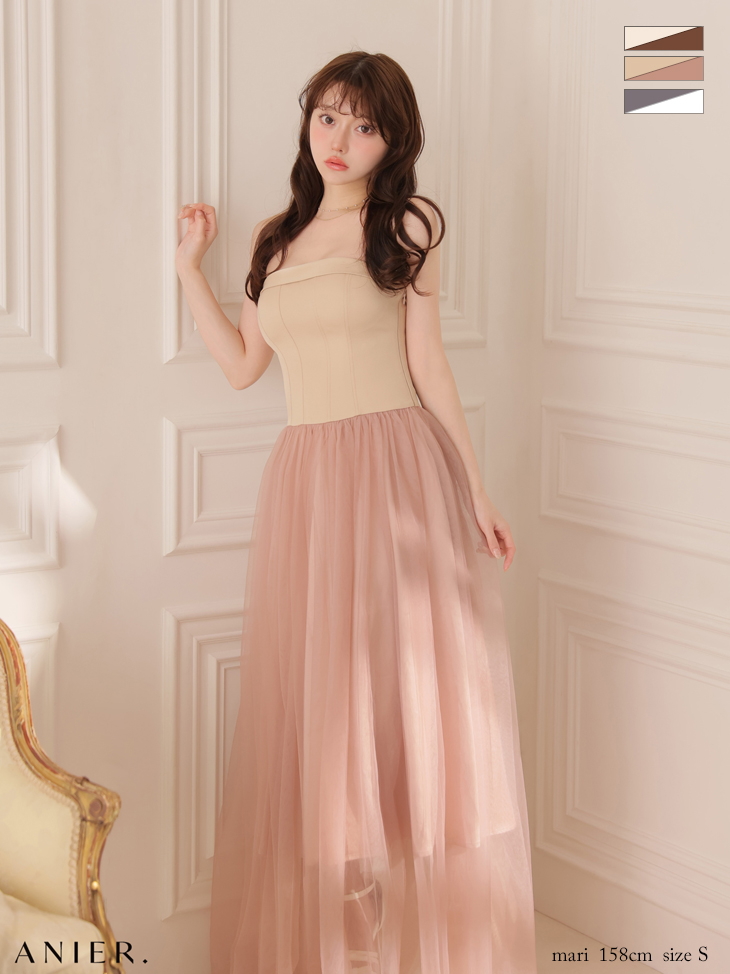 セットアップ 肩あき ジップデザイン リボン レイヤード レース タイトミニドレスのイメージ画像2