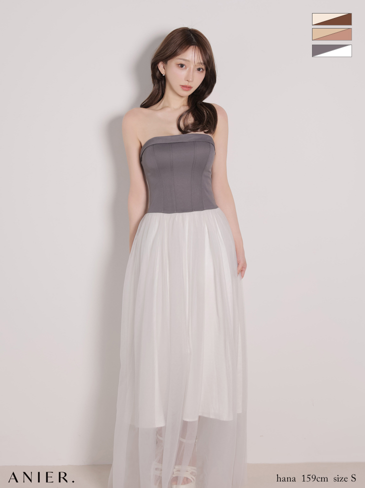 セットアップ 肩あき ジップデザイン リボン レイヤード レース タイトミニドレスのイメージ画像3