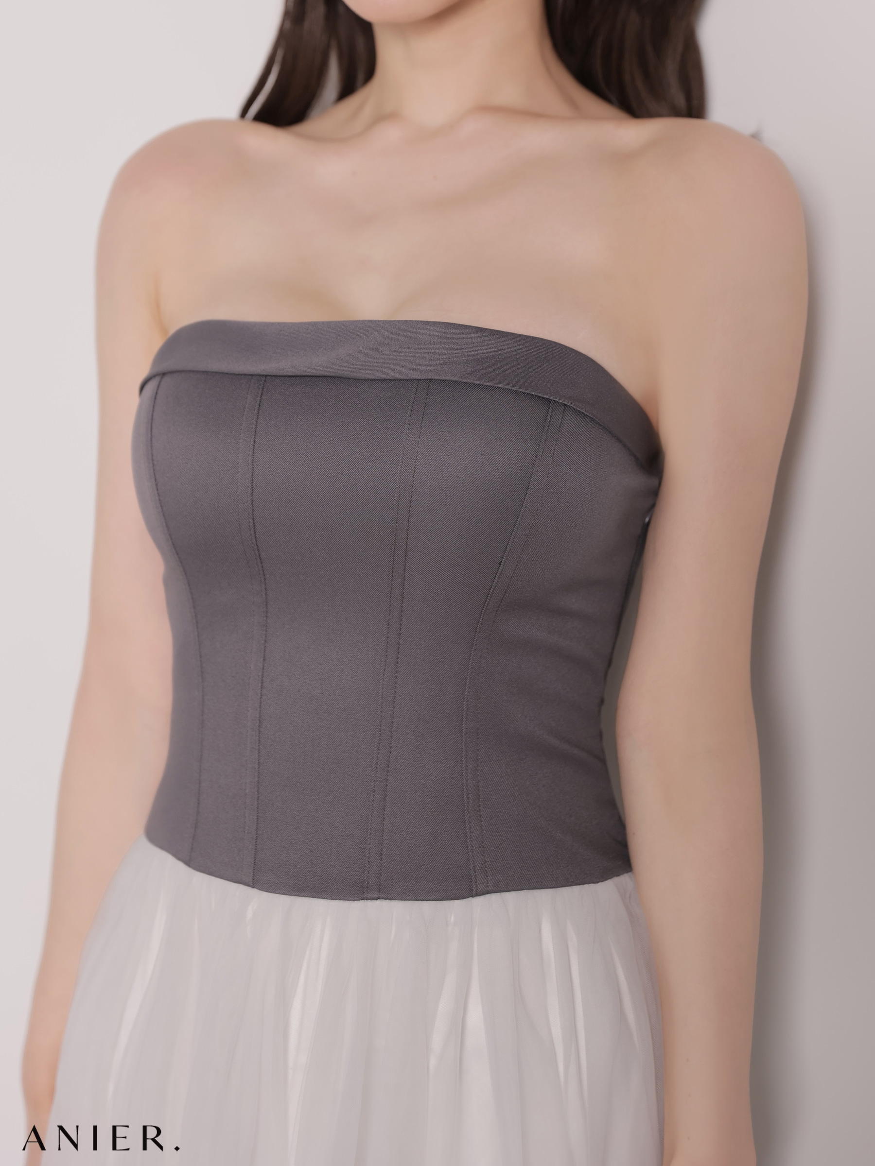 セットアップ 肩あき ジップデザイン リボン レイヤード レース タイトミニドレスのイメージ画像6