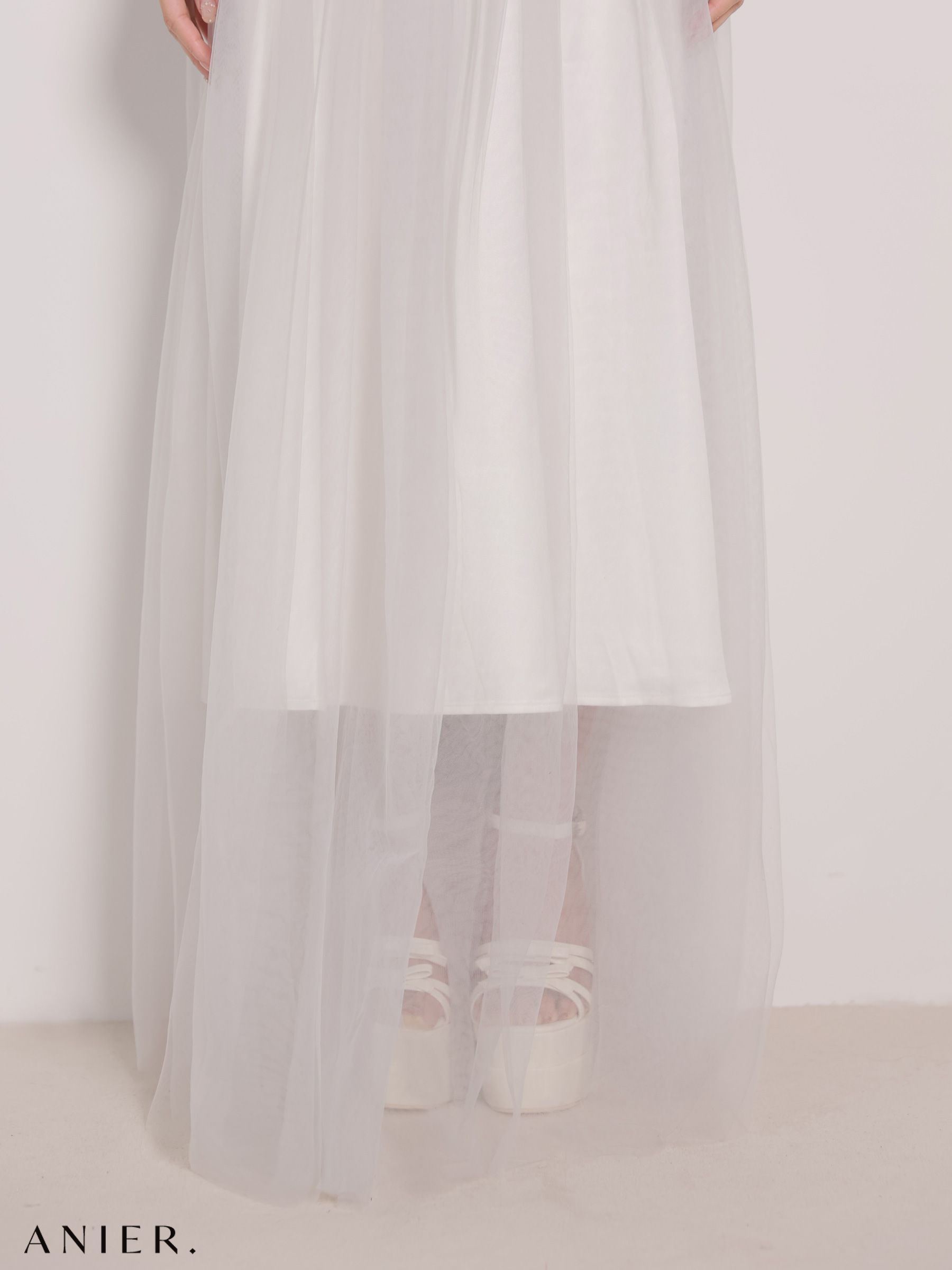 セットアップ 肩あき ジップデザイン リボン レイヤード レース タイトミニドレスのイメージ画像7