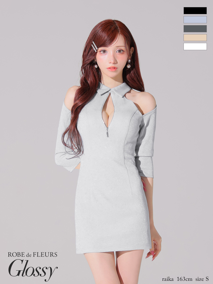 セクシー ジップデザイン 襟デザイン 肩あき 袖あり タイトミニドレスのイメージ画像5