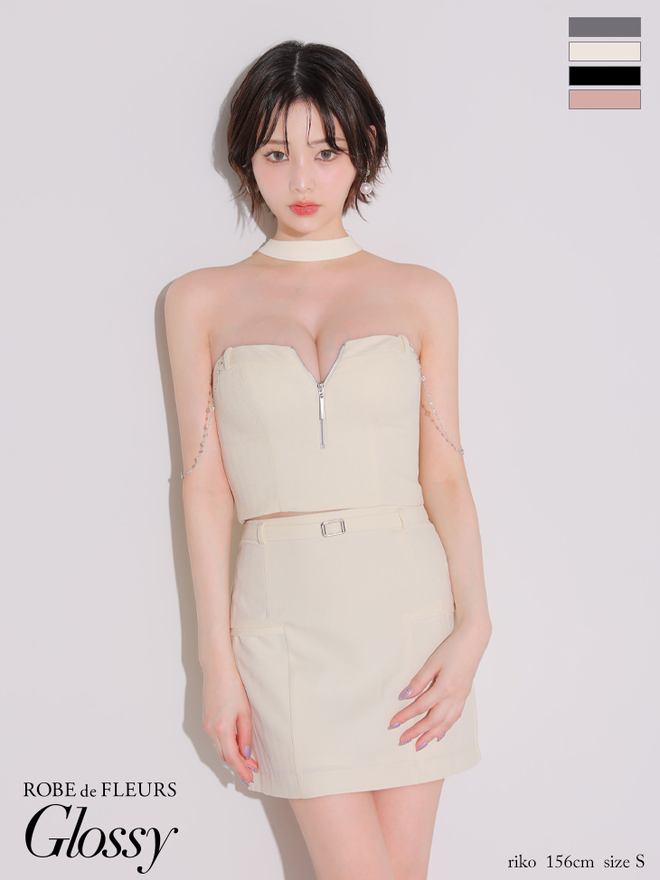 チョーカー風 ジップデザイン セットアップ チェーン セクシー タイトミニドレスのイメージ画像2