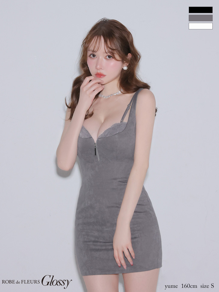 ノースリーブ ジップデザイン バックレース セクシー レース タイトミニドレス のイメージ画像2