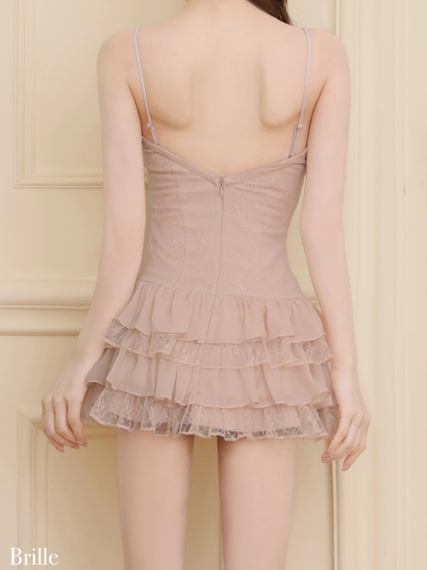 ボレロ 長袖 オープンバスト レース シフォン ティアードフリル フレアミニドレスのイメージ画像8