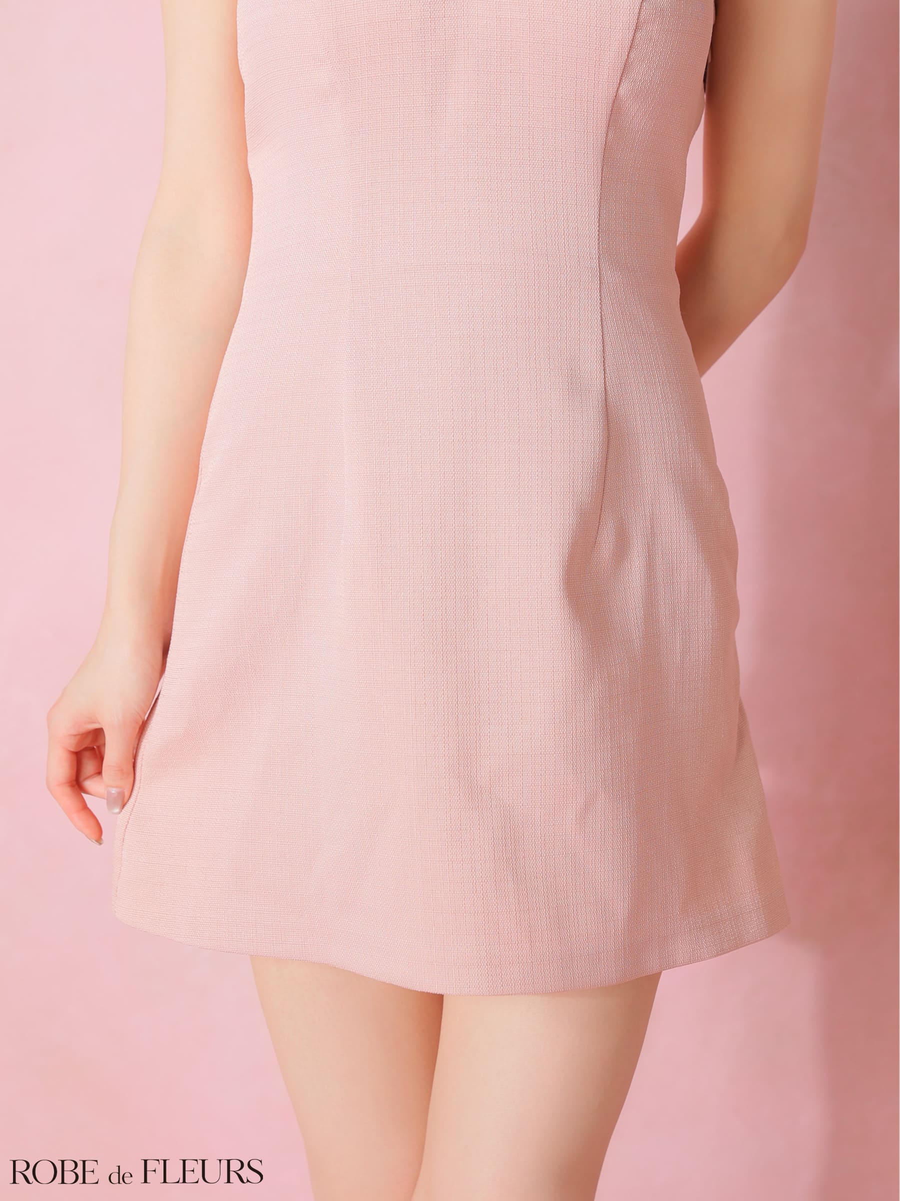 ホルターネック ビジュー リボン バックオープン ツイード タイトミニドレスのイメージ画像10