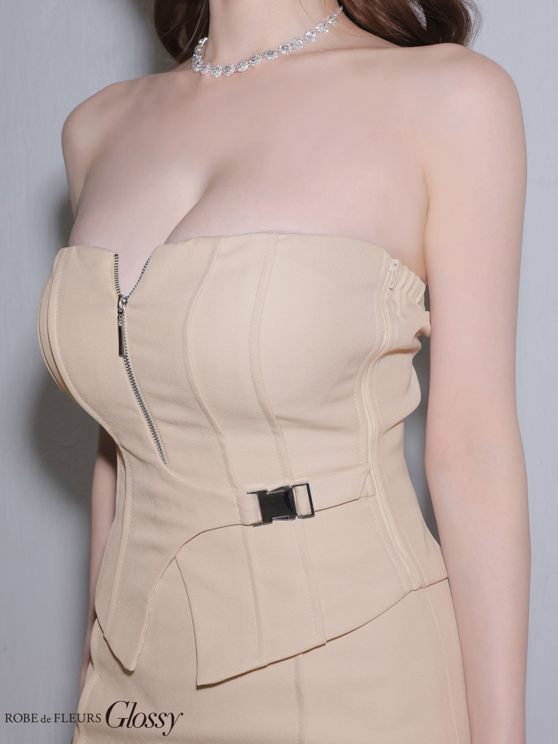 ベア 2way キャミソール ジップデザイン セットアップ サイドベルト セクシー タイトミニドレスのイメージ画像9