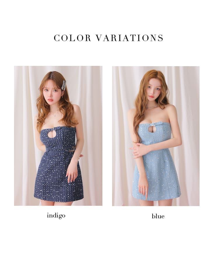 ベア バストカット ベルトデザイン スパンコール デニム タイトミニドレスのイメージ画像5