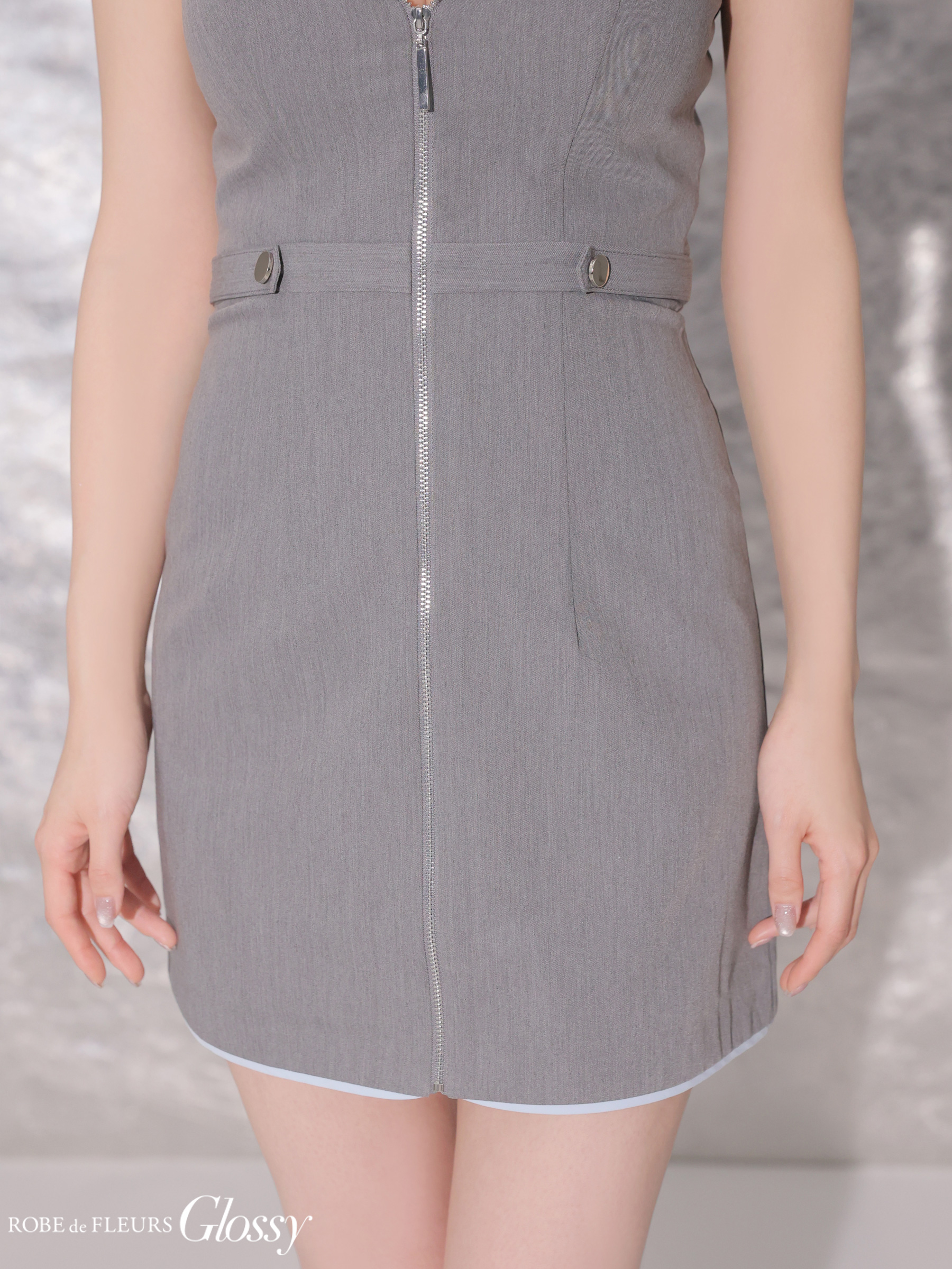 キャミソール ジップデザイン ハイウエストベルト バイカラー タイトミニドレスのイメージ画像8