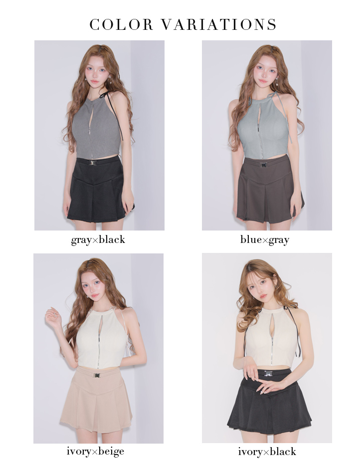 セットアップ リボン ノースリーブ バックルベルト リブ ジップデザイン フレアミニドレスのイメージ画像6