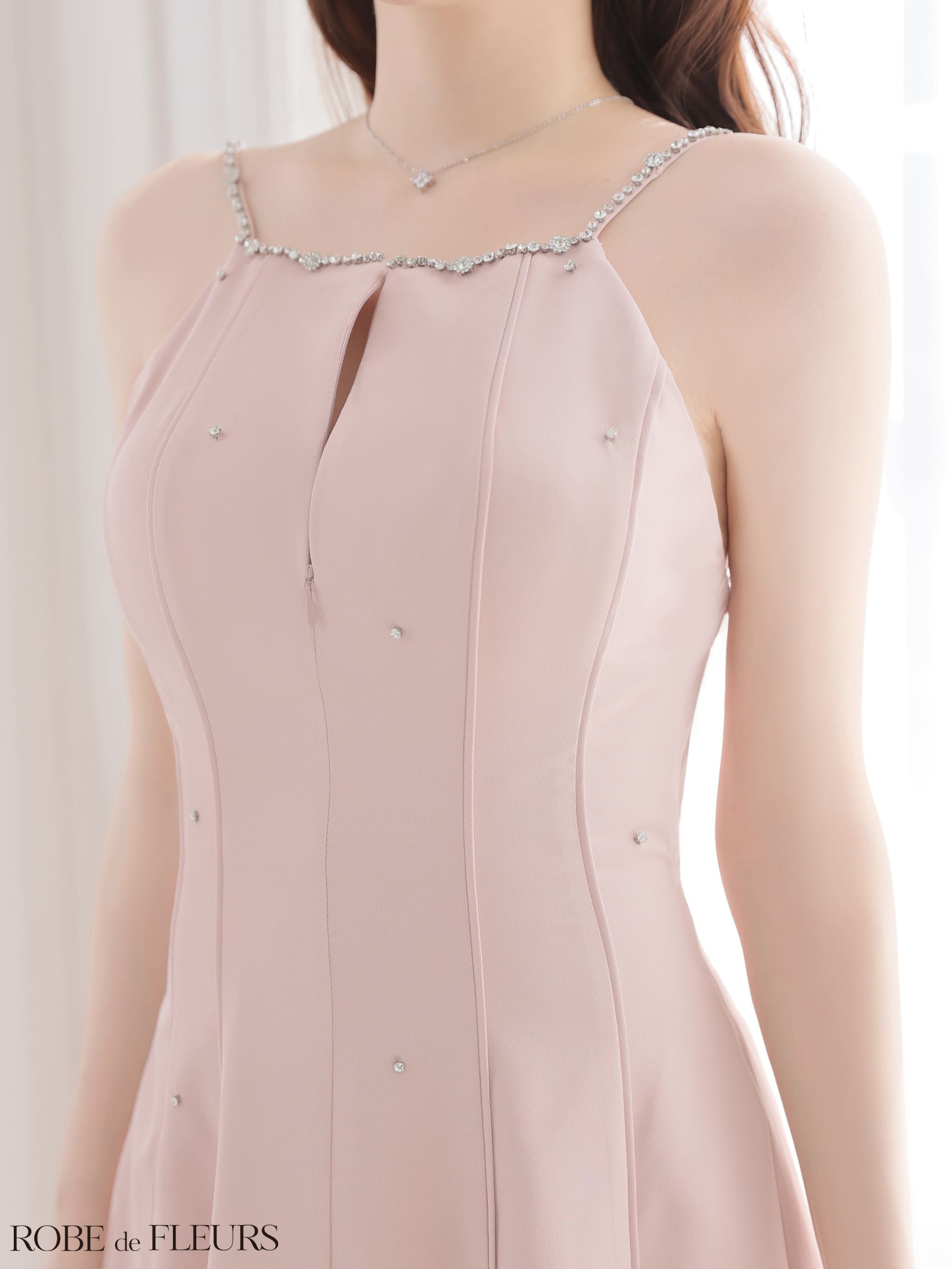 キャミソール ジップデザイン バックリボン ビジュー フレアミニドレスのイメージ画像7