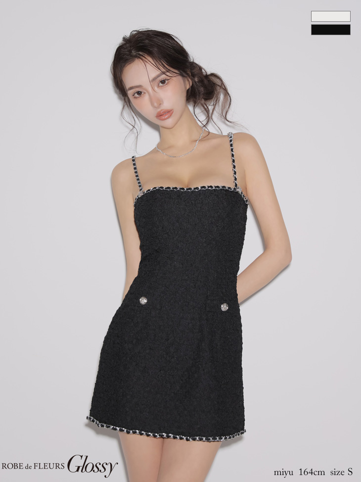 キャミソール ジャガード ラインチェーン シンプル タイトミニドレスのイメージ画像2