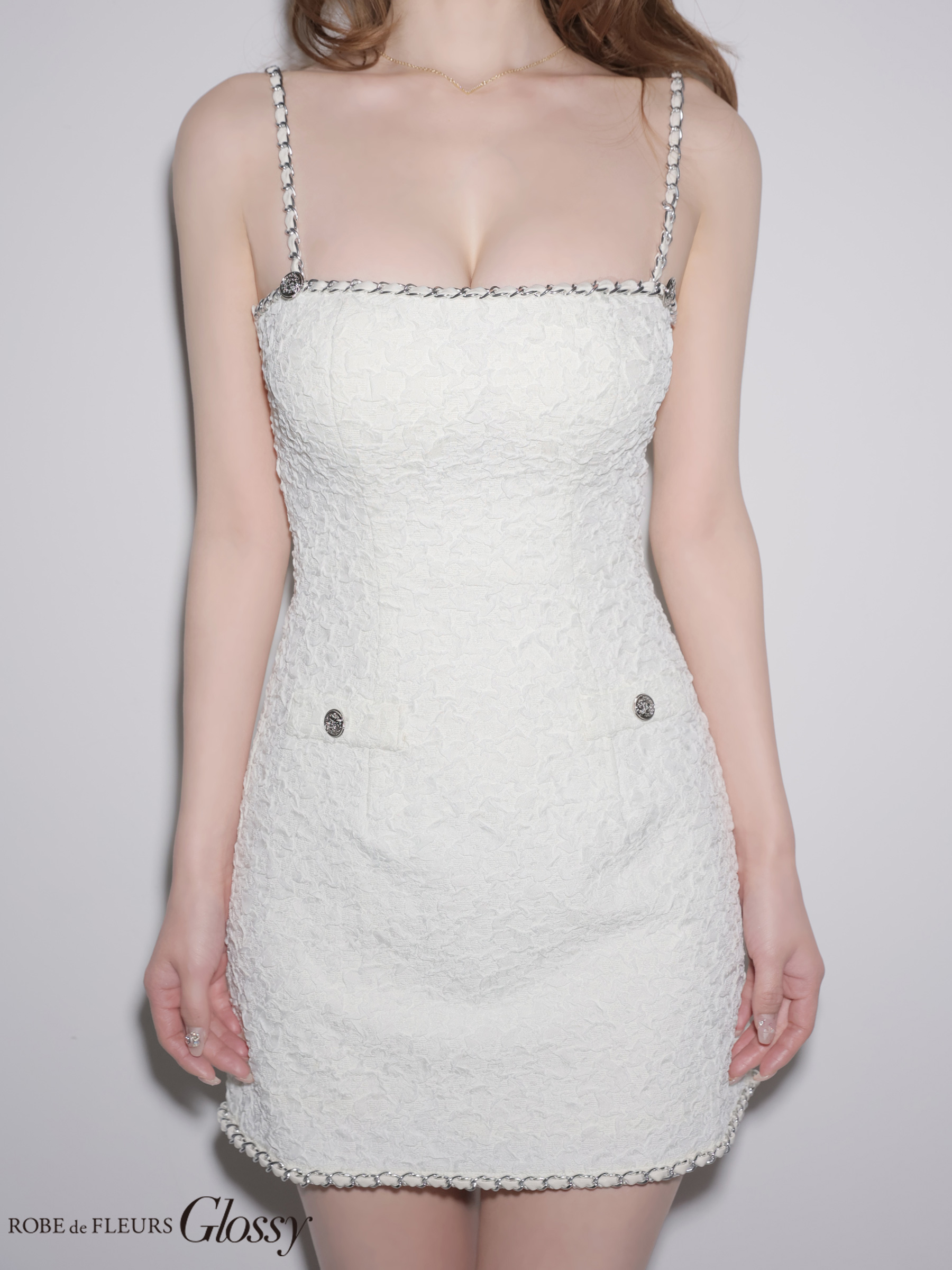 キャミソール ジャガード ラインチェーン シンプル タイトミニドレスのイメージ画像3