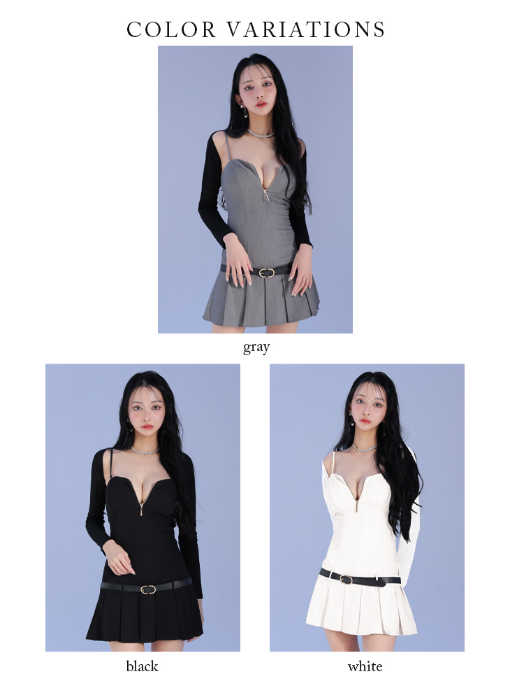 キャバドレス Glossy ROBE de FLEURS グロッシー ローブドフルール キャミソール 長袖 ボレロ付き ベルトデザイン ジップデザイン プリーツスカート シンプル フレアミニドレスのイメージ画像6
