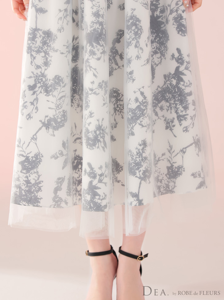 キャバドレス DEA. ROBE de FLEURS ディア ローブドフルール 花柄 チュール 肩リボン ジップデザイン ノースリーブ Aラインロングドレスのイメージ画像7