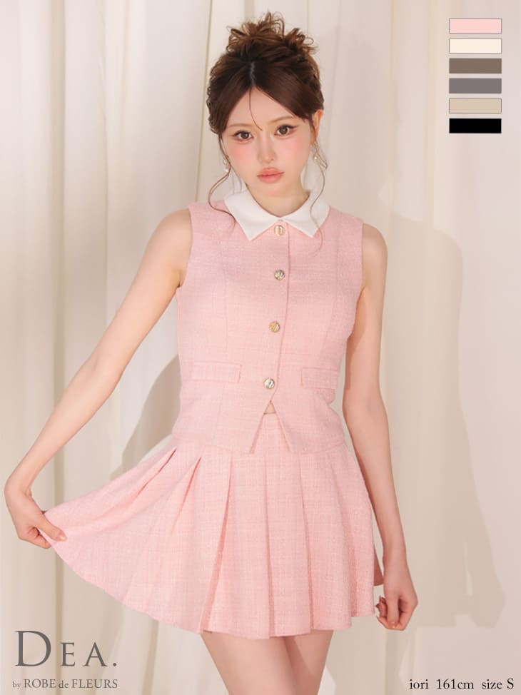 2way クラシカル セットアップ プリーツスカート 襟付き ノースリーブ ベストフレアミニドレスのイメージ画像2