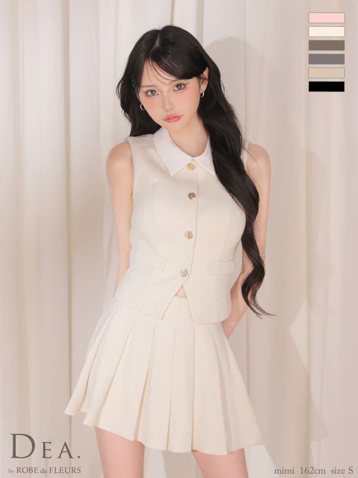 2way クラシカル セットアップ プリーツスカート 襟付き ノースリーブ ベストフレアミニドレスのイメージ画像1