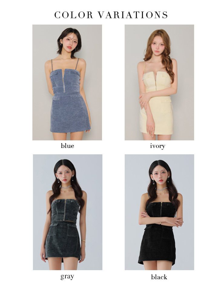 キャミソール セットアップ ジップデザイン コーデュロイ セクシー タイトミニドレスのイメージ画像11