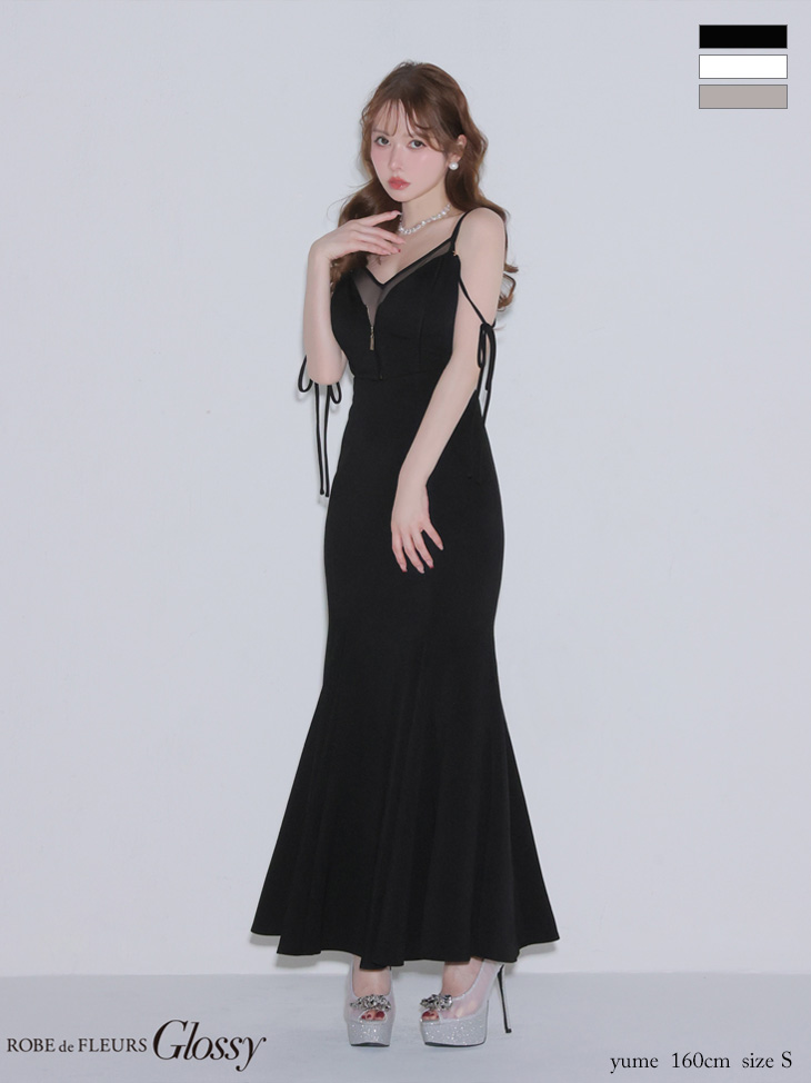 シアーチュール 2way ジップデザイン キャミソール リボン マーメイドロングドレスのイメージ画像1