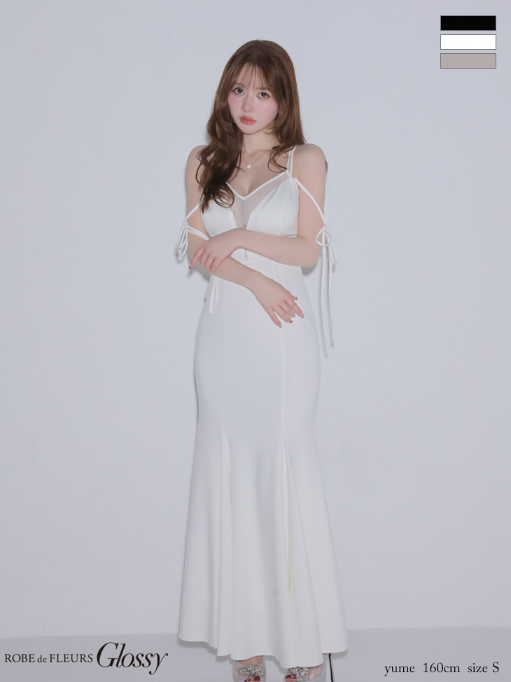 シアーチュール 2way ジップデザイン キャミソール リボン マーメイドロングドレスのイメージ画像2