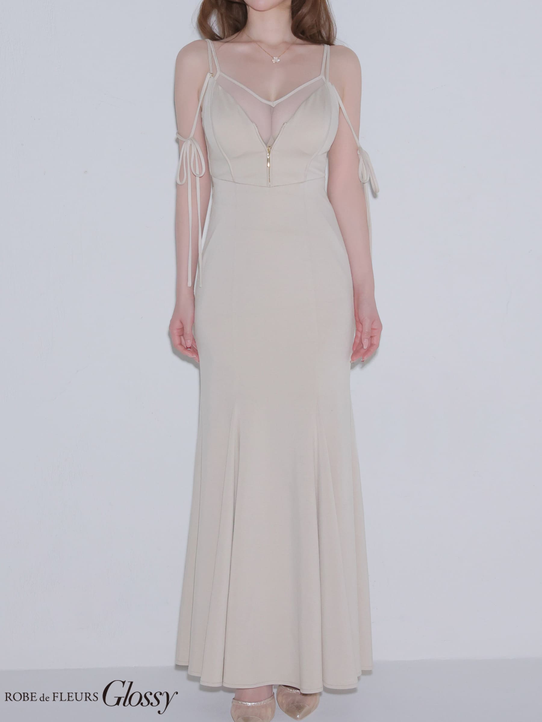 シアーチュール 2way ジップデザイン キャミソール リボン マーメイドロングドレスのイメージ画像4