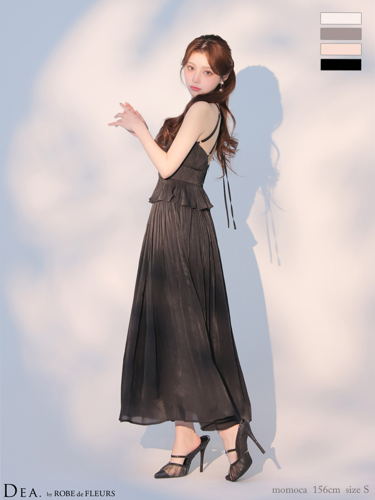 ホルターネック ラメ シフォン プリーツ セットアップ エレガント フレアロングドレスのイメージ画像4