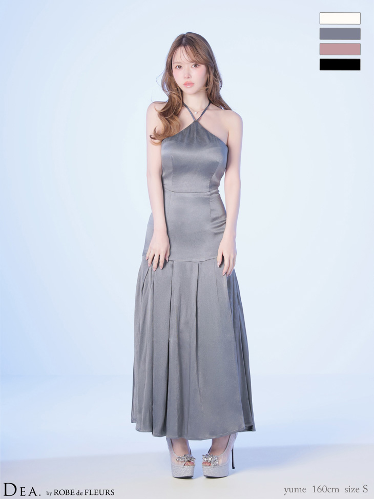 ホルターネック ラメジャガード ボックスプリーツ バックオープン フレアロングドレスのイメージ画像2