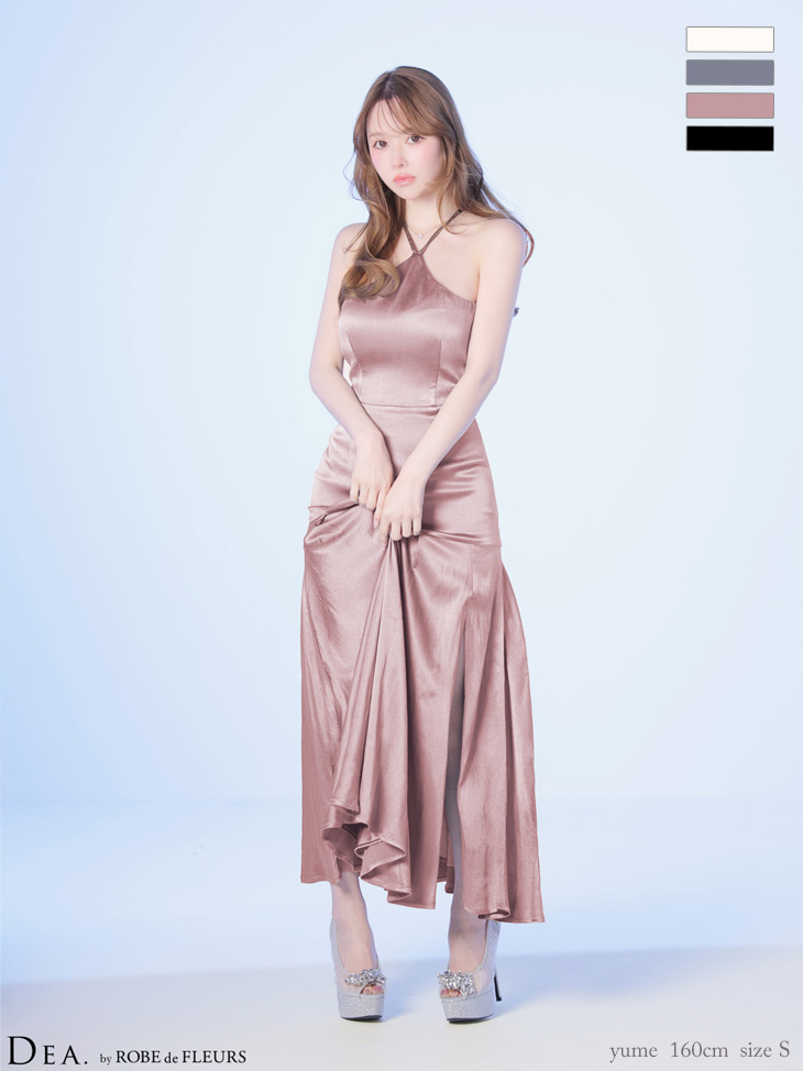 ホルターネック ラメジャガード ボックスプリーツ バックオープン フレアロングドレスのイメージ画像3