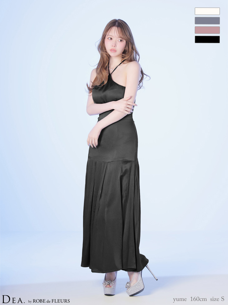 ホルターネック ラメジャガード ボックスプリーツ バックオープン フレアロングドレスのイメージ画像4