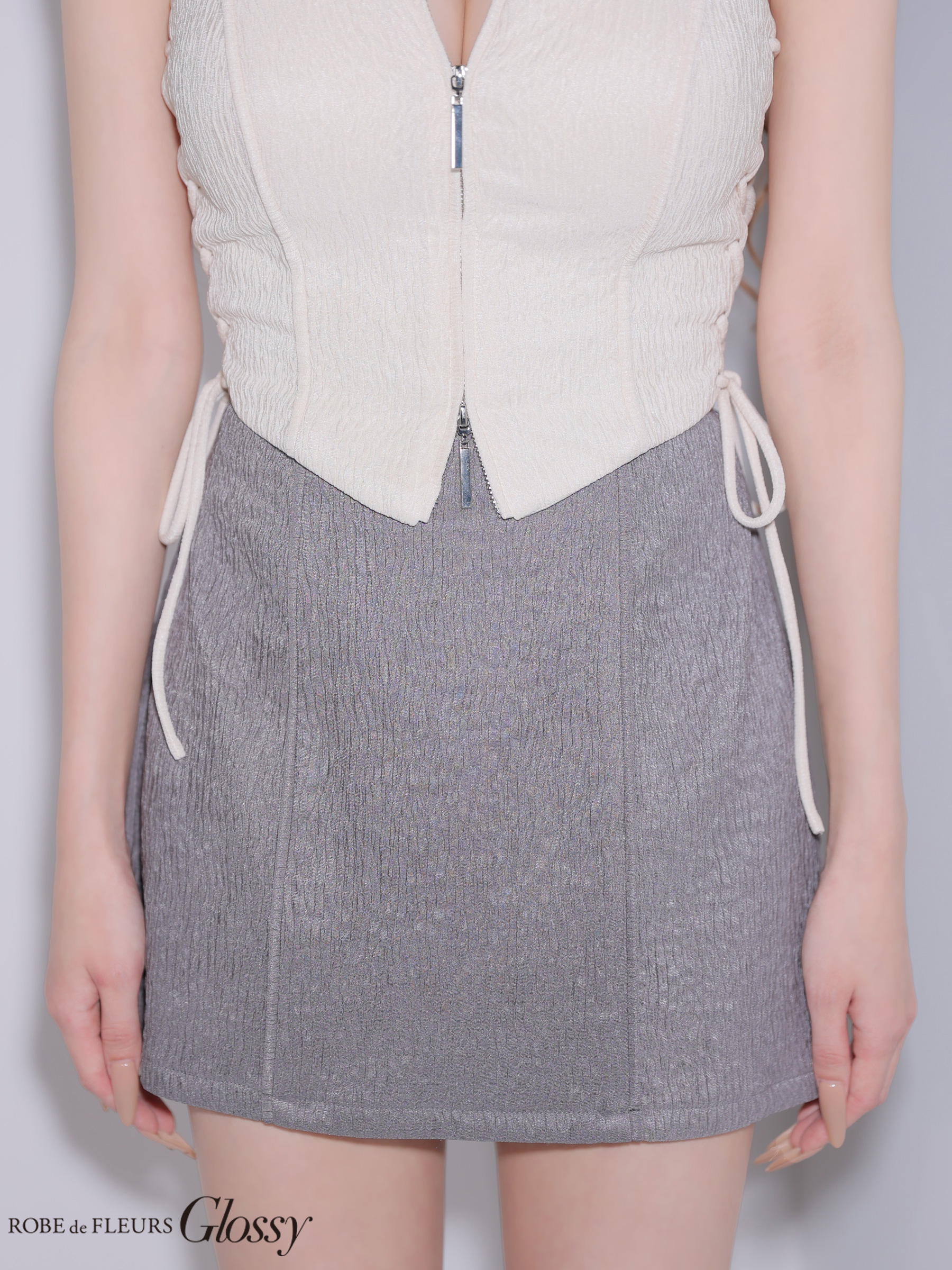 セットアップ バイカラー キャミソール サイドレースアップ ジップデザイン 2way タイトミニドレスのイメージ画像8