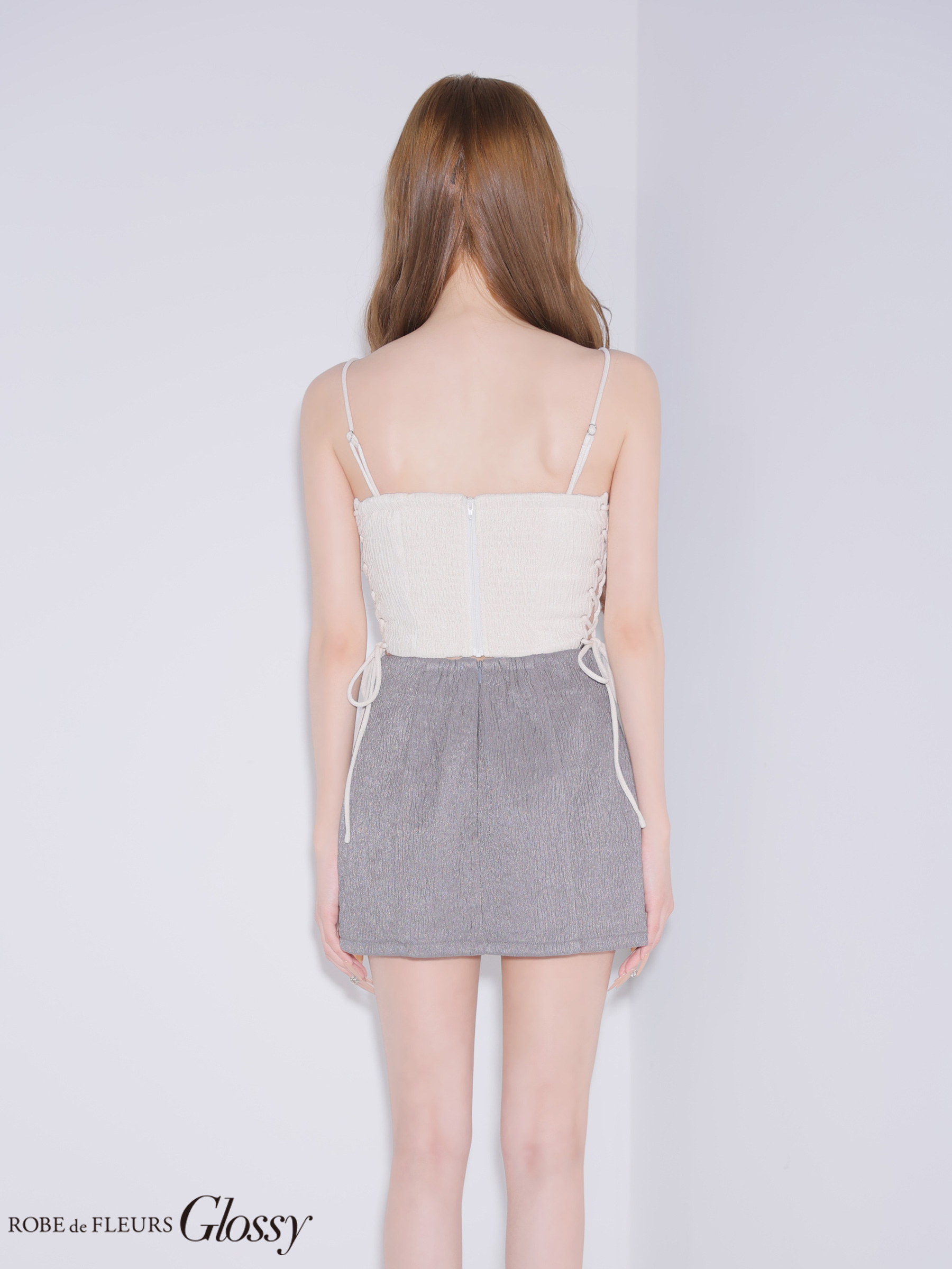 セットアップ バイカラー キャミソール サイドレースアップ ジップデザイン 2way タイトミニドレスのイメージ画像5