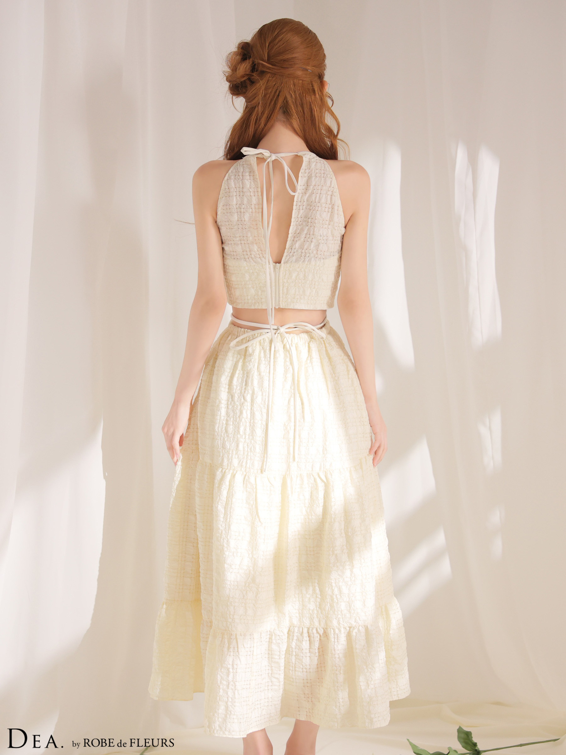 ホルターネック バックカット チェック柄 ティアード エレガント Aラインロングドレスのイメージ画像5