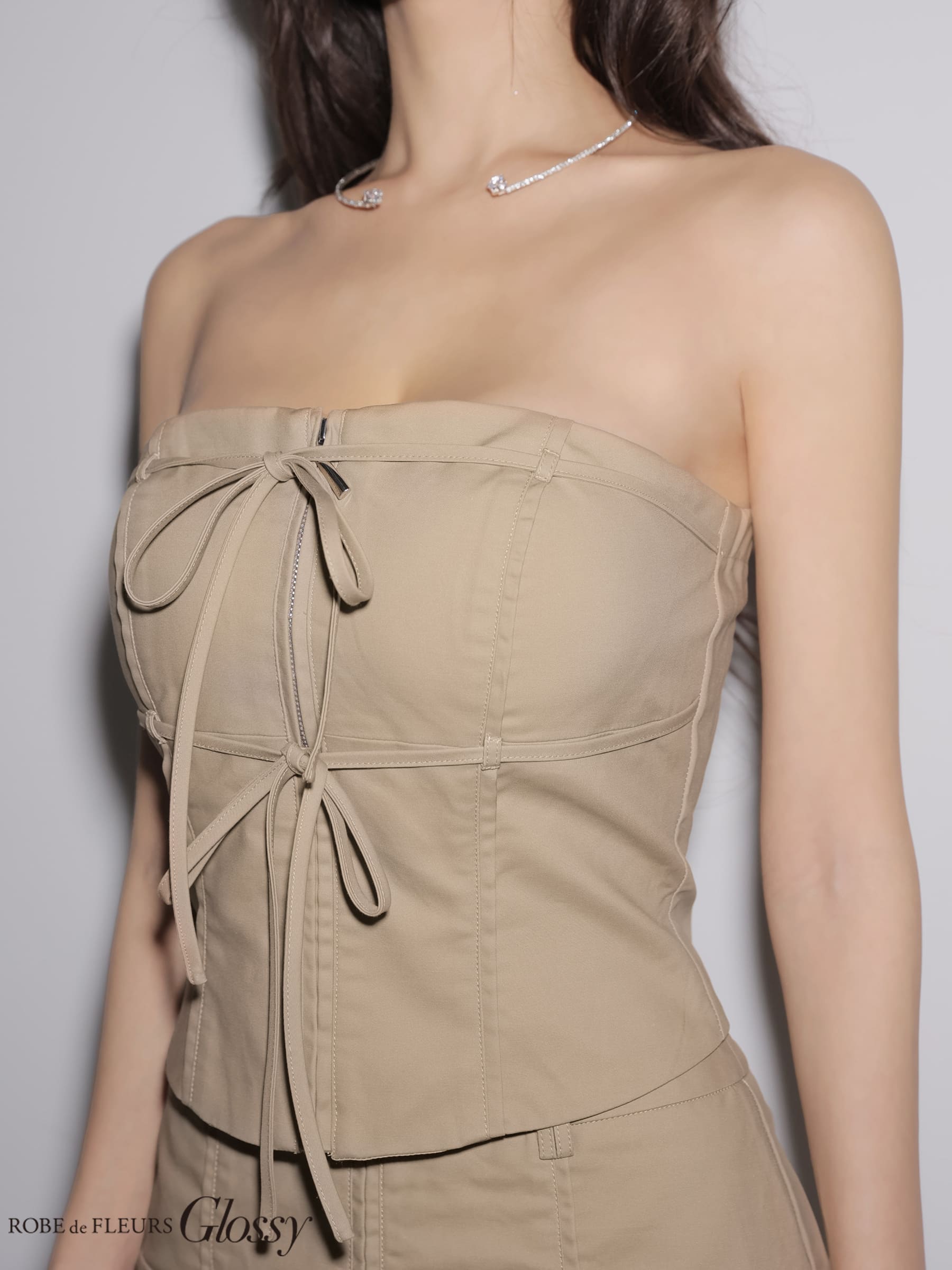 ベア リボン ジップデザイン ポケットデザイン セットアップ ワンカラー タイトミニドレスのイメージ画像8