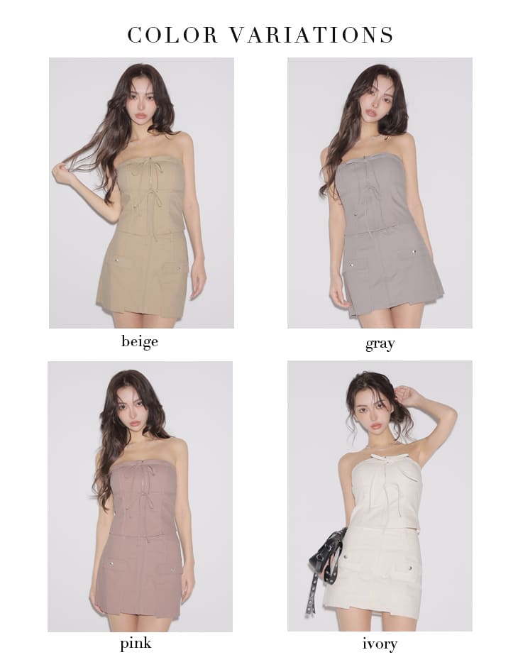 ベア リボン ジップデザイン ポケットデザイン セットアップ ワンカラー タイトミニドレスのイメージ画像7