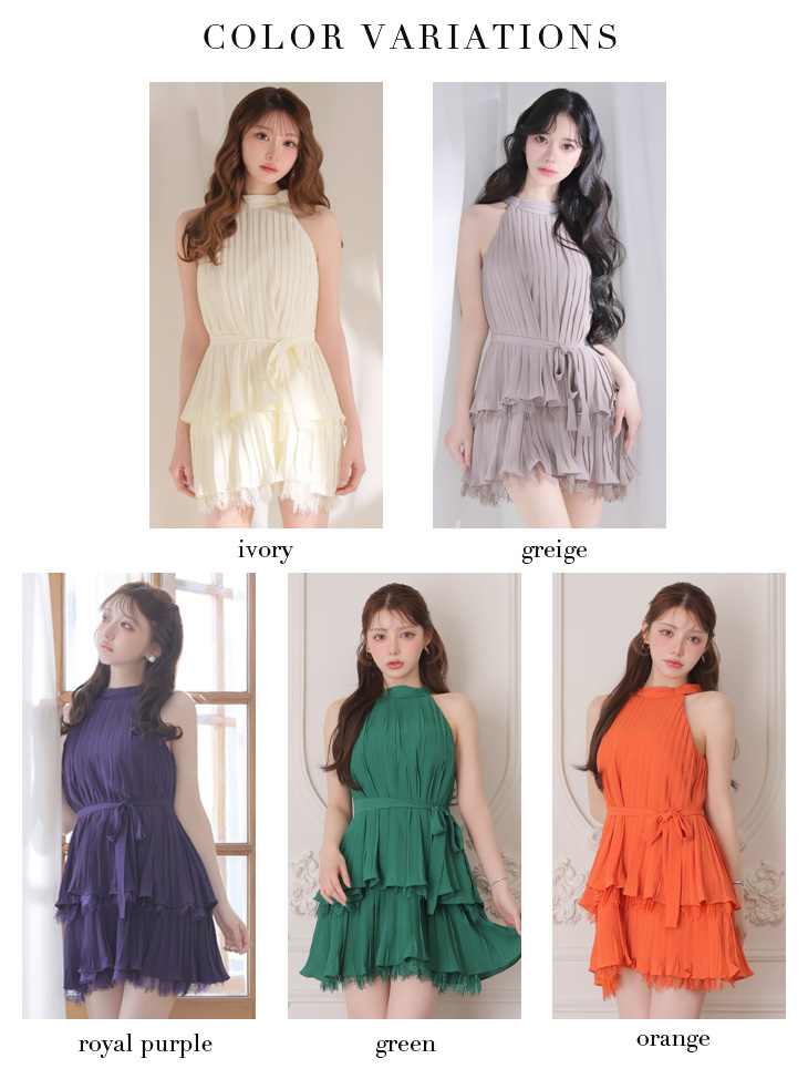 ホルターネック シフォン ウエストリボン ワンカラー プリーツ フレアミニドレスのイメージ画像8