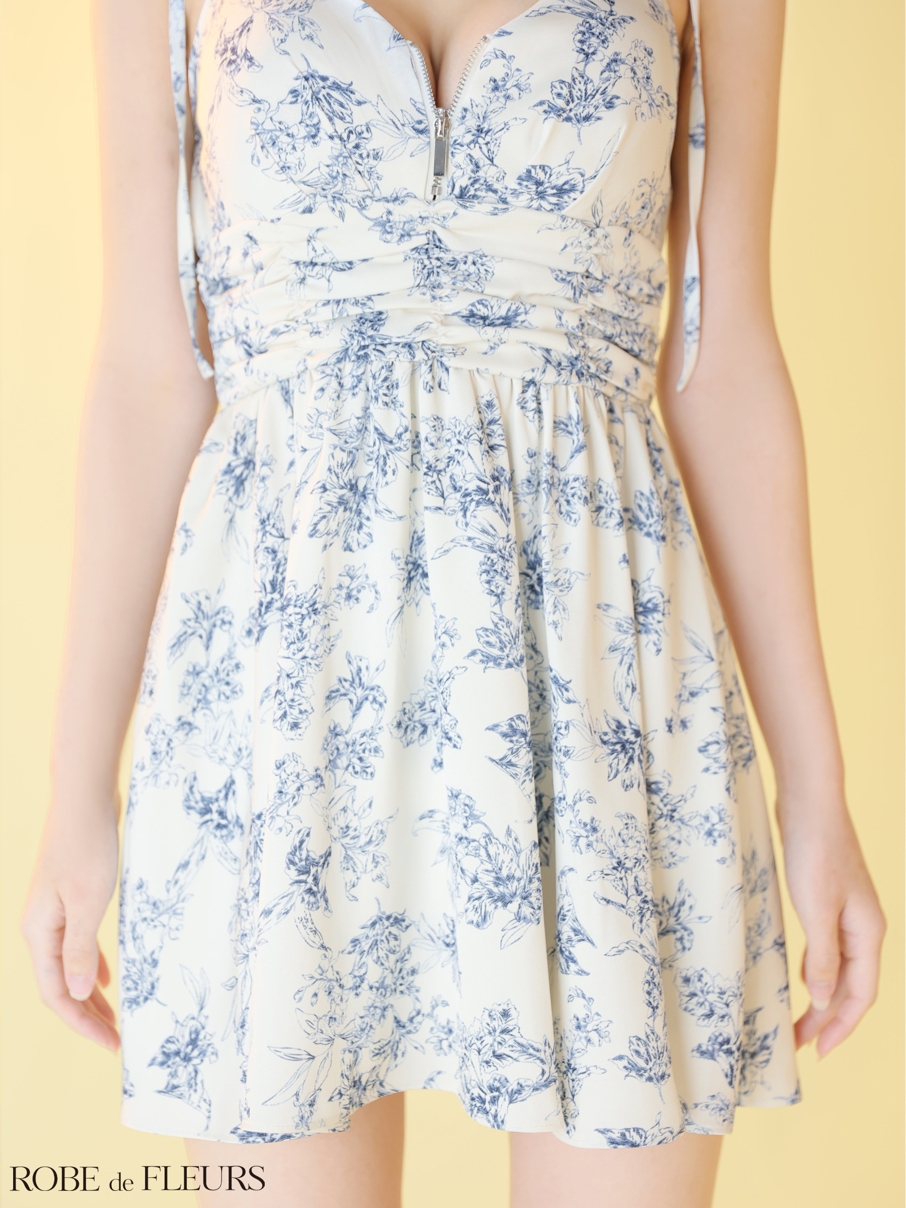  キャミソール フラワー ジップデザイン リボンショルダー クラシカル フレアミニドレスのイメージ画像10