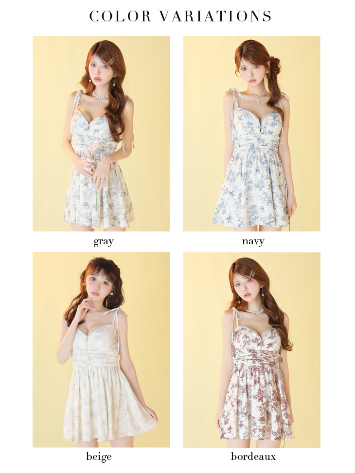  キャミソール フラワー ジップデザイン リボンショルダー クラシカル フレアミニドレスのイメージ画像7