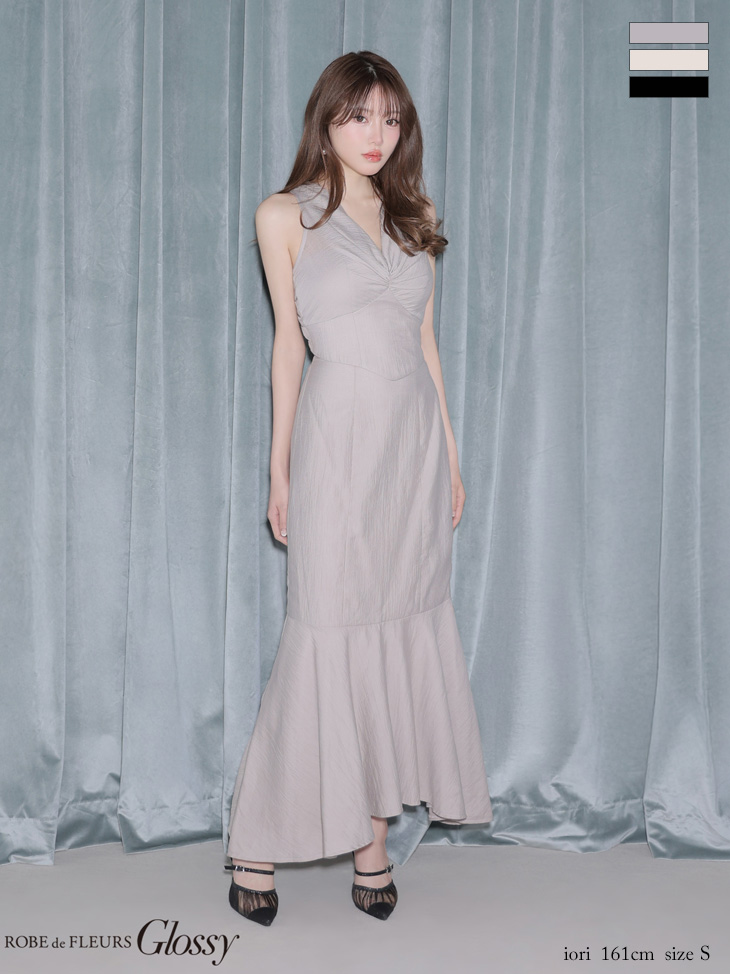 キャバドレス Glossy ROBE de FLEURS グロッシー ローブドフルール サテン キャミソール シンプル フリル フレア マーメイドロングドレスのイメージ画像1