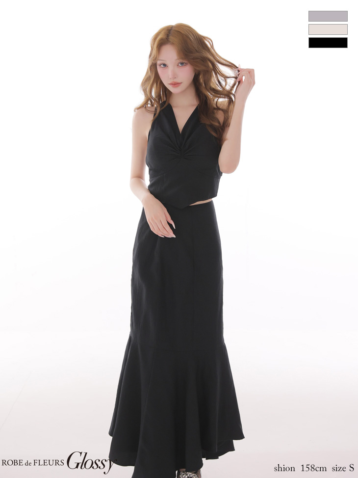 キャバドレス Glossy ROBE de FLEURS グロッシー ローブドフルール サテン キャミソール シンプル フリル フレア マーメイドロングドレスのイメージ画像3