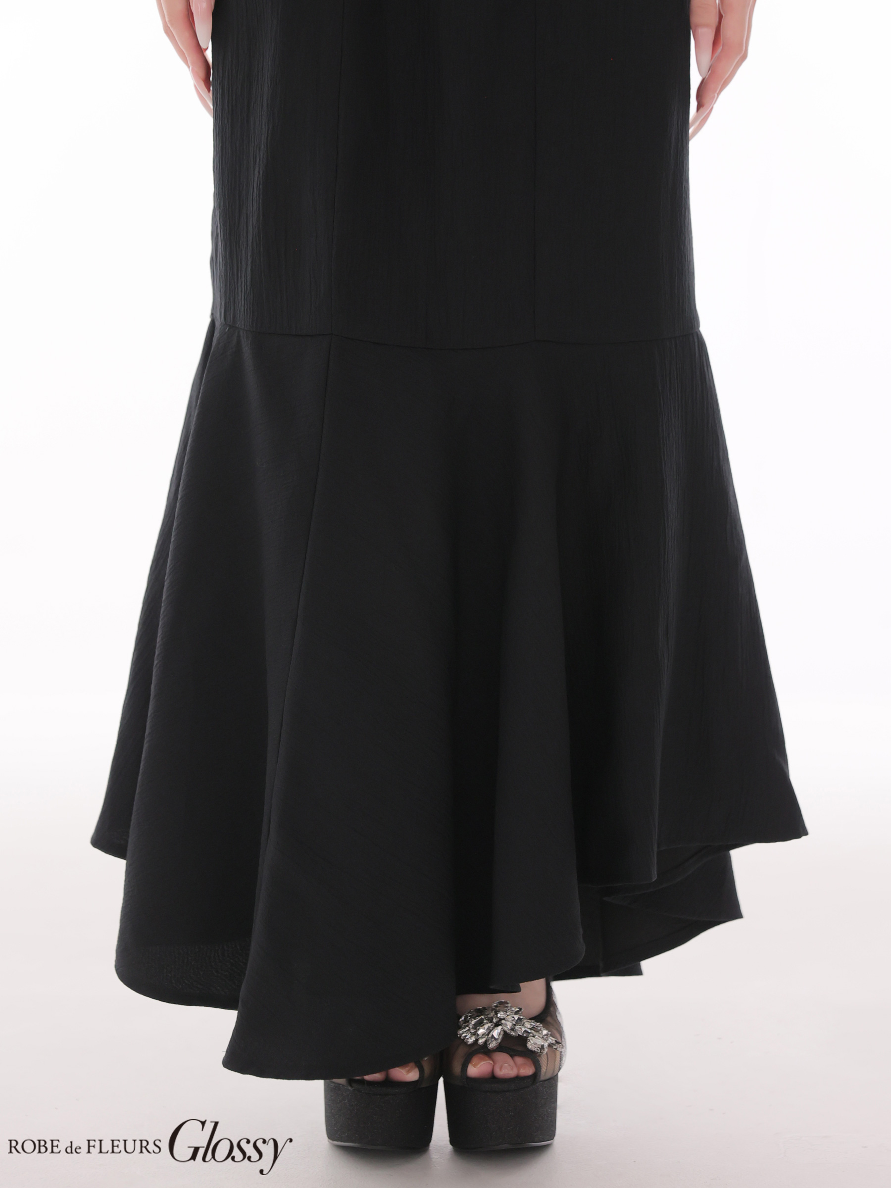 キャバドレス Glossy ROBE de FLEURS グロッシー ローブドフルール サテン キャミソール シンプル フリル フレア マーメイドロングドレスのディテール1