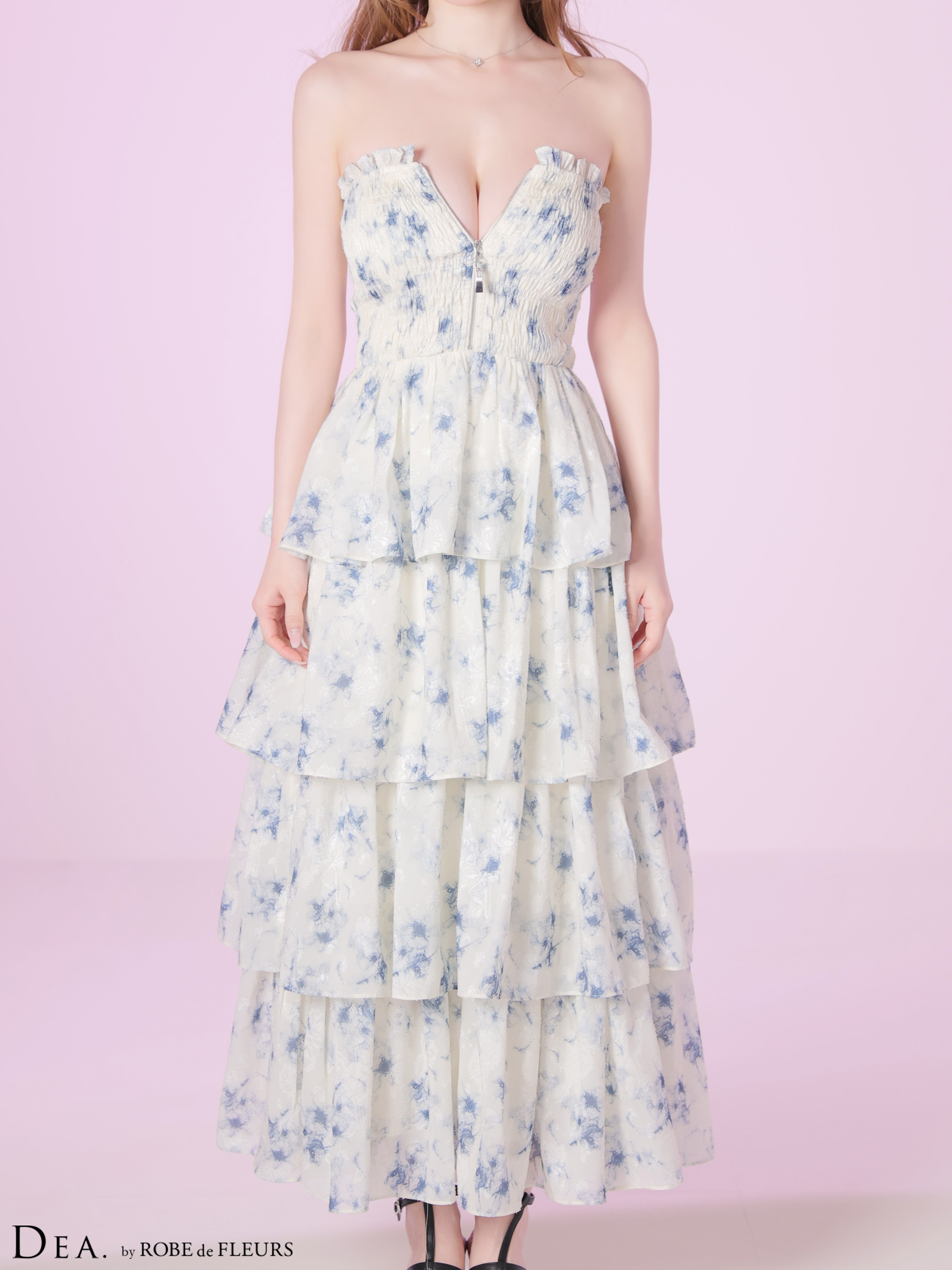 エレガント ホルターネック 花柄 Aラインロングドレスのイメージ画像5