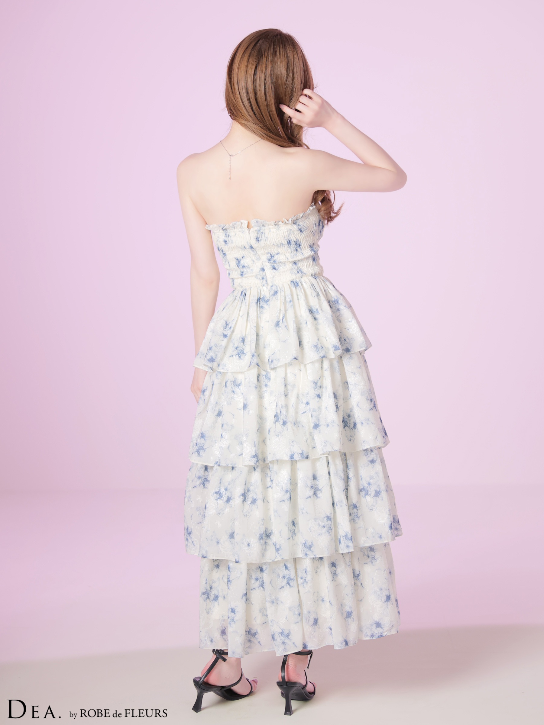 エレガント ホルターネック 花柄 Aラインロングドレスのイメージ画像6