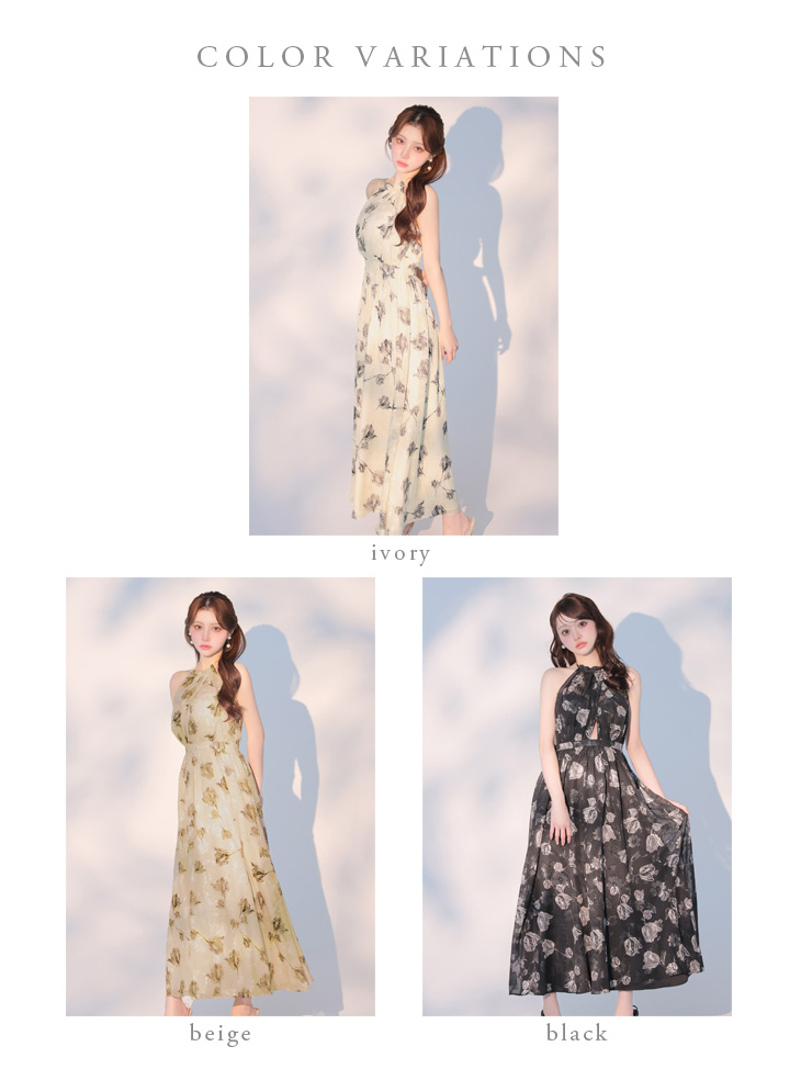 ノースリーブ オーガンジ ティアード ジップデザイン ウエストベルト フラワー フレアロングドレスのイメージ画像6