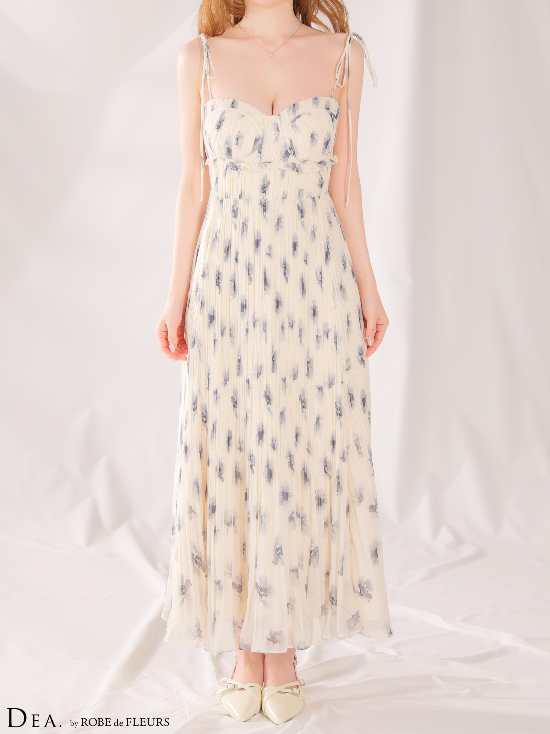 キャバドレス DEA.by ROBE de FLEURS ディア ローブドフルール ドット柄 ジップデザイン チュール キャミソール マーメイドロングドレスのイメージ画像5
