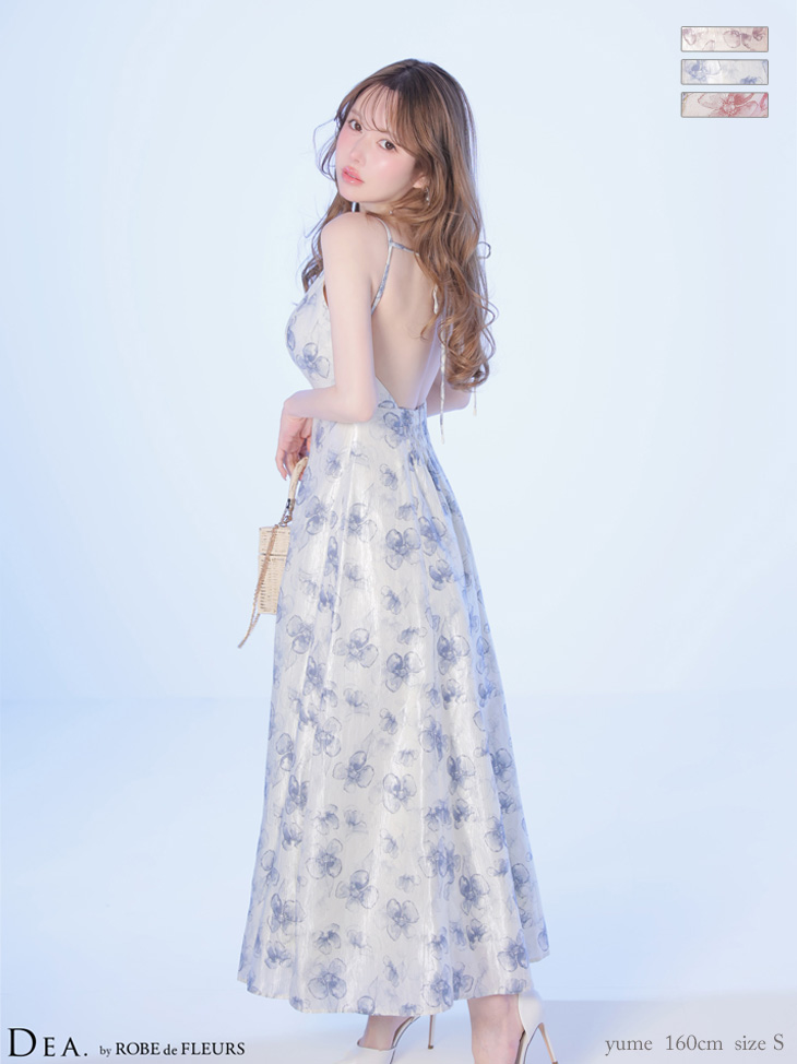 キャミソール バックオープン フラワー ジップデザイン サテン Aラインロングドレスのイメージ画像2