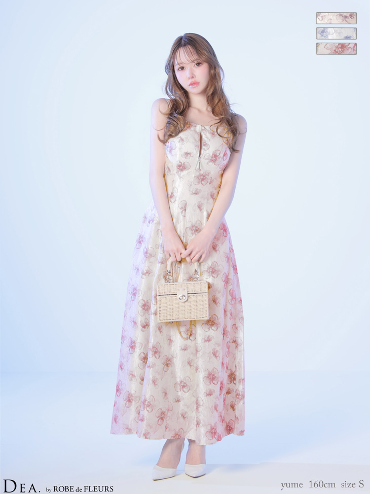 キャミソール バックオープン フラワー ジップデザイン サテン Aラインロングドレスのイメージ画像3