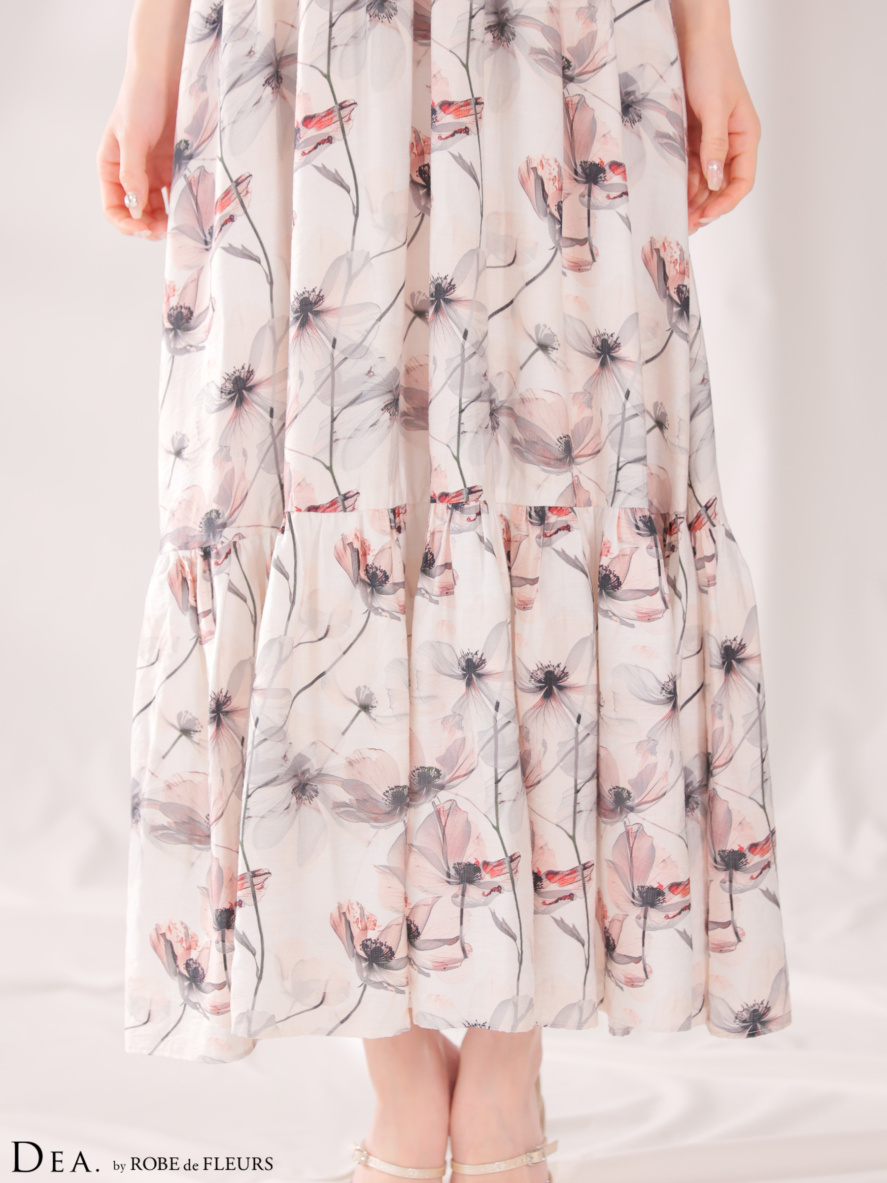 エレガント ホルターネック 花柄 Aラインロングドレスのイメージ画像6