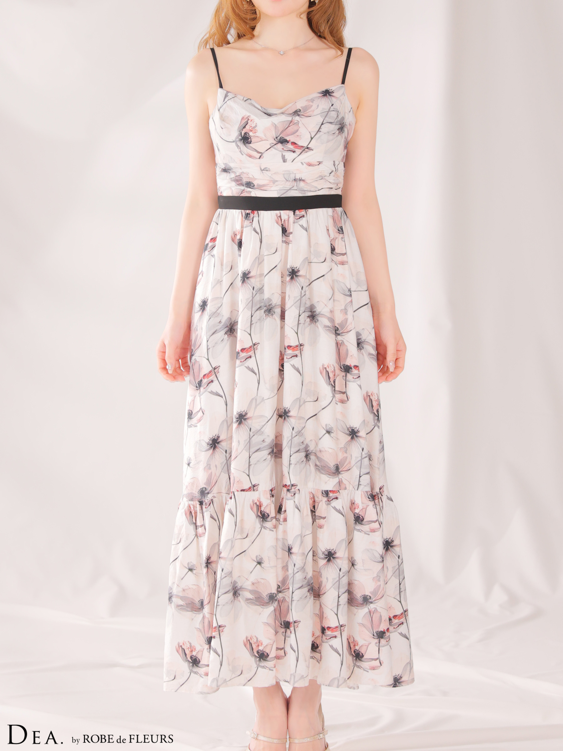 エレガント ホルターネック 花柄 Aラインロングドレスのイメージ画像3