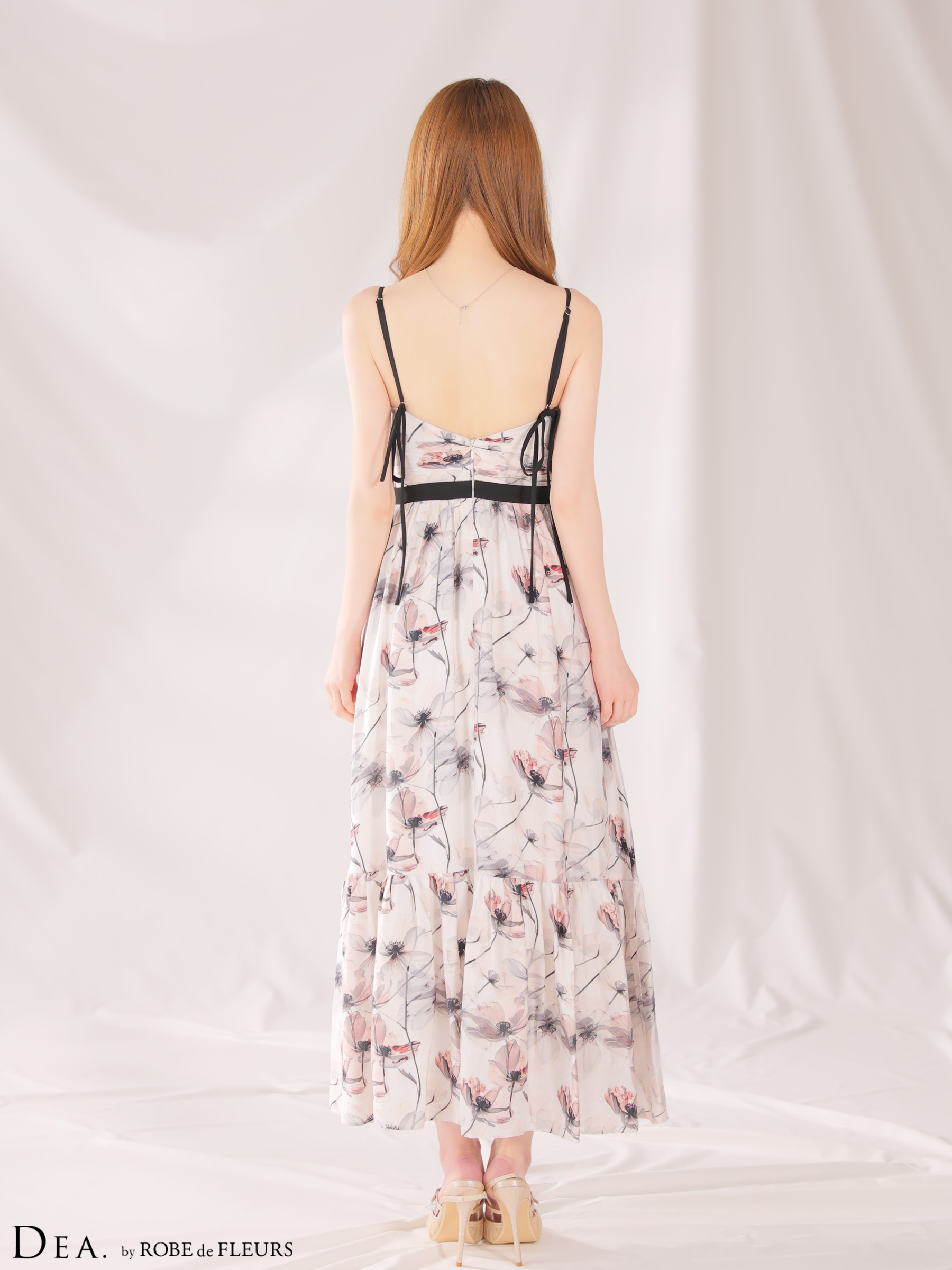 エレガント ホルターネック 花柄 Aラインロングドレスのイメージ画像4