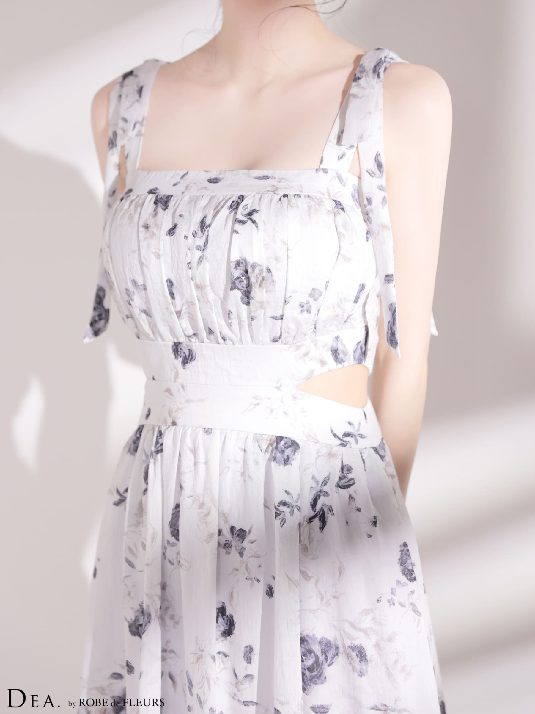 ノースリーブ サイドカット フラワーシフォン Aラインロングドレスのイメージ画像7